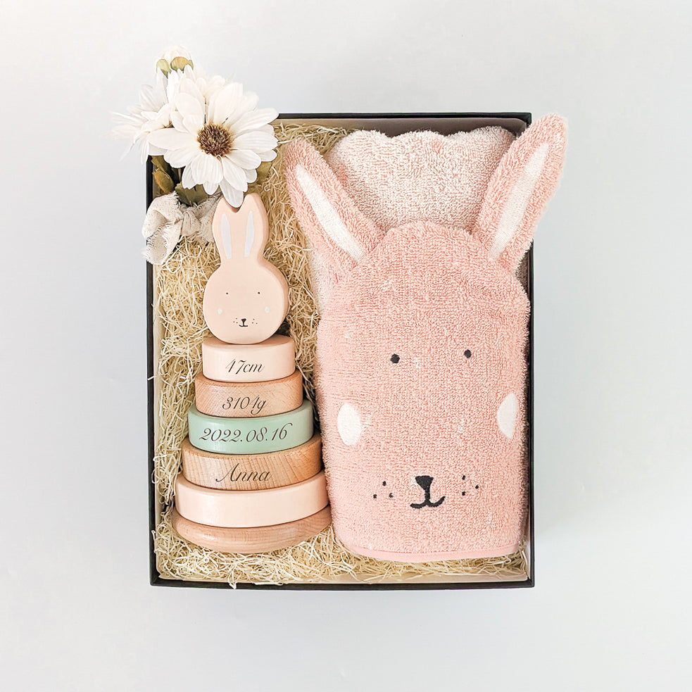 フードタオル&【誕生記録 刻印】トイセット Mrs.Rabbit Set