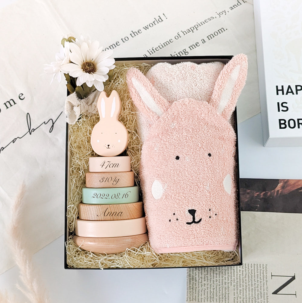 フードタオル&【誕生記録 刻印】トイセット Mrs.Rabbit Set