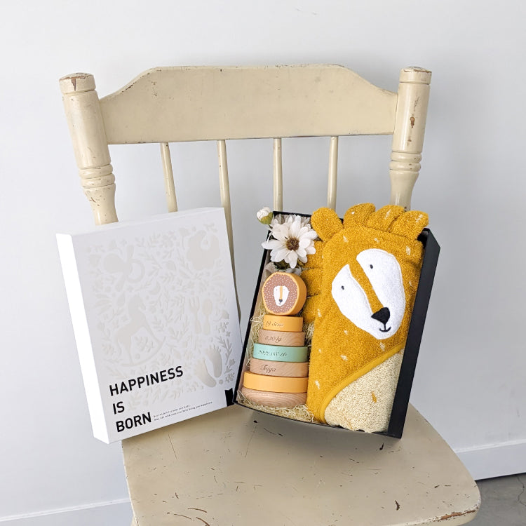 フードタオル&【誕生記録 刻印】トイセット Mr.Lion