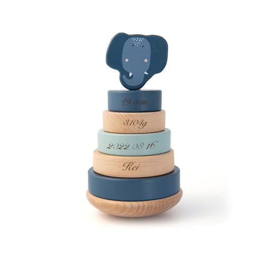 【誕生記録 刻印】ウッデン スタッキング トイ - Mrs.Elephant